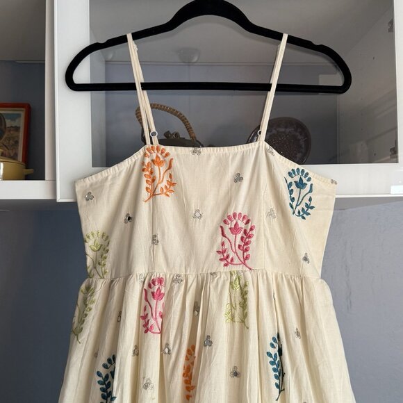 Holichic by Megha Rao Soraya Floral Embroidered Cotton Maxi Dress Ivory Sz S - Picture 3 of 9